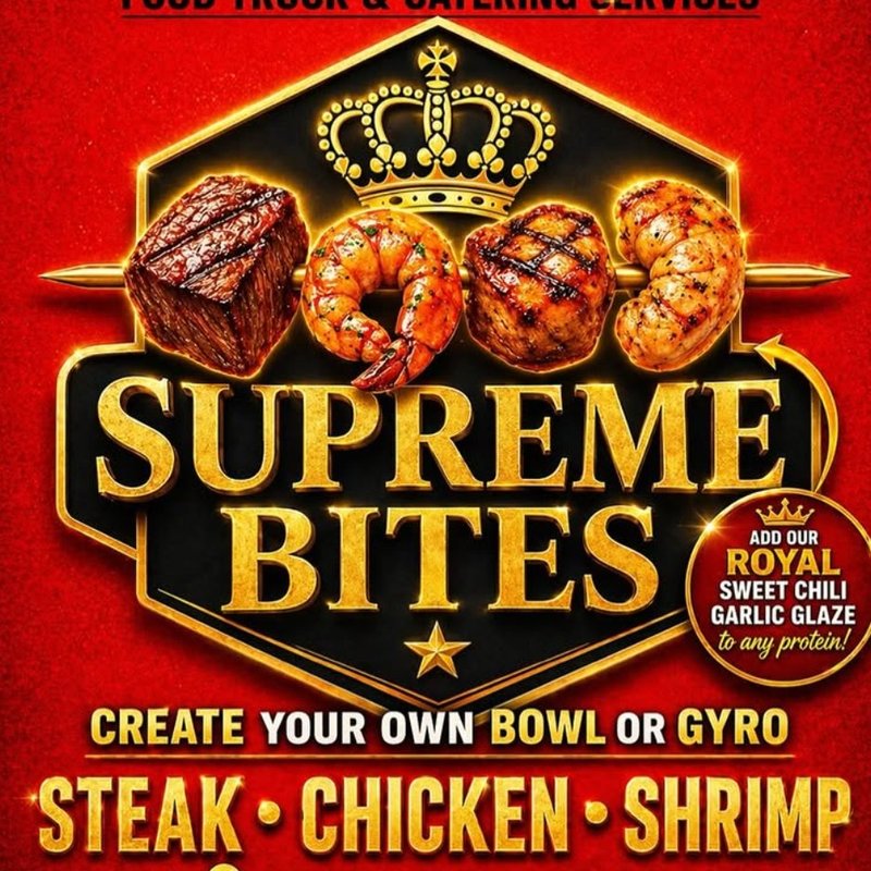 Supreme Bites - Mediterranean food truck featuring steak, chicken, and shrimp